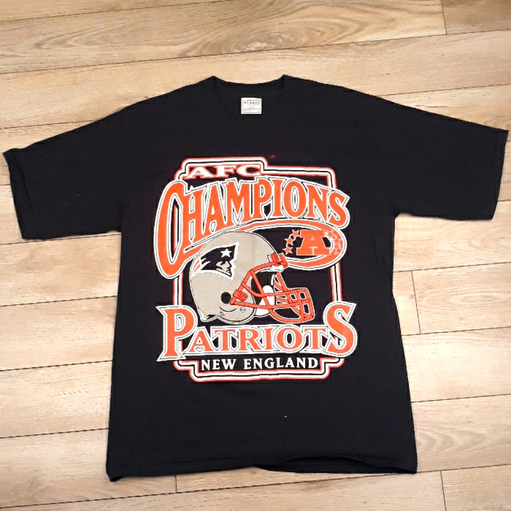 NEW ENGLAND PATRIOTS AFC Champions Navy‎ Single Stitch Mens Sz L T Shirt VTG